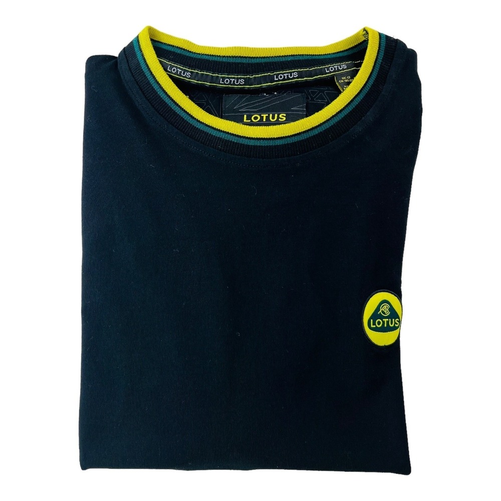 Lotus Black w/ Yellow & Green Wingtip/Collar Short Sleeve‎ T-Shirt Mens Size S